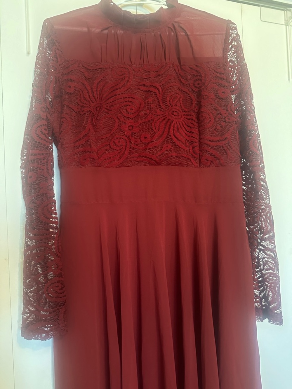 Burgundy  Red Lace Long Sleeve maxi Dress